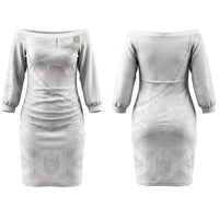 Tonga White Sunday Fakame Couples Matching Off The Shoulder Long Sleeve Dress and Long Sleeve Button Shirt Tokelaufeletoa Kupesi LT7 - Polynesian Pride