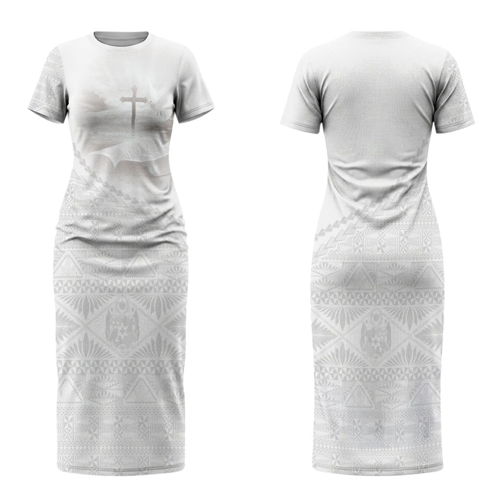 Tonga White Sunday Fakame Couples Matching Short Sleeve Bodycon Dress and Hawaiian Shirt Tokelaufeletoa Kupesi LT7 - Polynesian Pride
