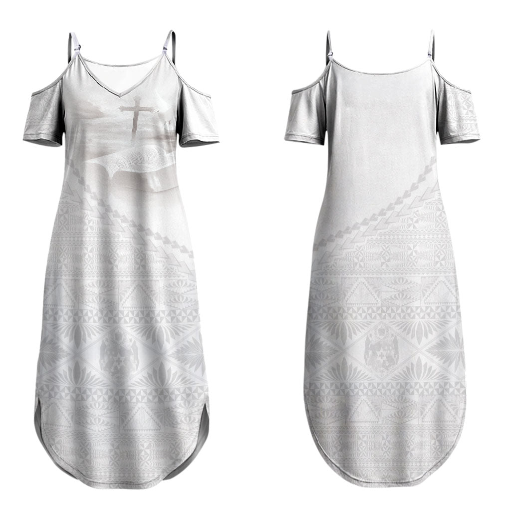 Tonga White Sunday Fakame Couples Matching Summer Maxi Dress and Hawaiian Shirt Tokelaufeletoa Kupesi