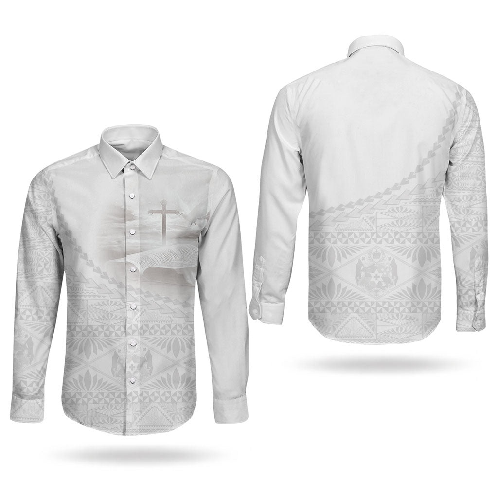 Tonga White Sunday Fakame Couples Matching Summer Maxi Dress and Long Sleeve Button Shirt Tokelaufeletoa Kupesi LT7 - Polynesian Pride