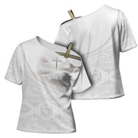 Tonga White Sunday Fakame Cross Shoulder Shirt Tokelaufeletoa Kupesi LT7 - Polynesian Pride