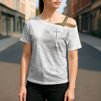 Tonga White Sunday Fakame Cross Shoulder Shirt Tokelaufeletoa Kupesi LT7 - Polynesian Pride