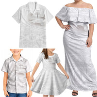 Tonga White Sunday Fakame Family Matching Off Shoulder Maxi Dress and Hawaiian Shirt Tokelaufeletoa Kupesi LT7 - Polynesian Pride