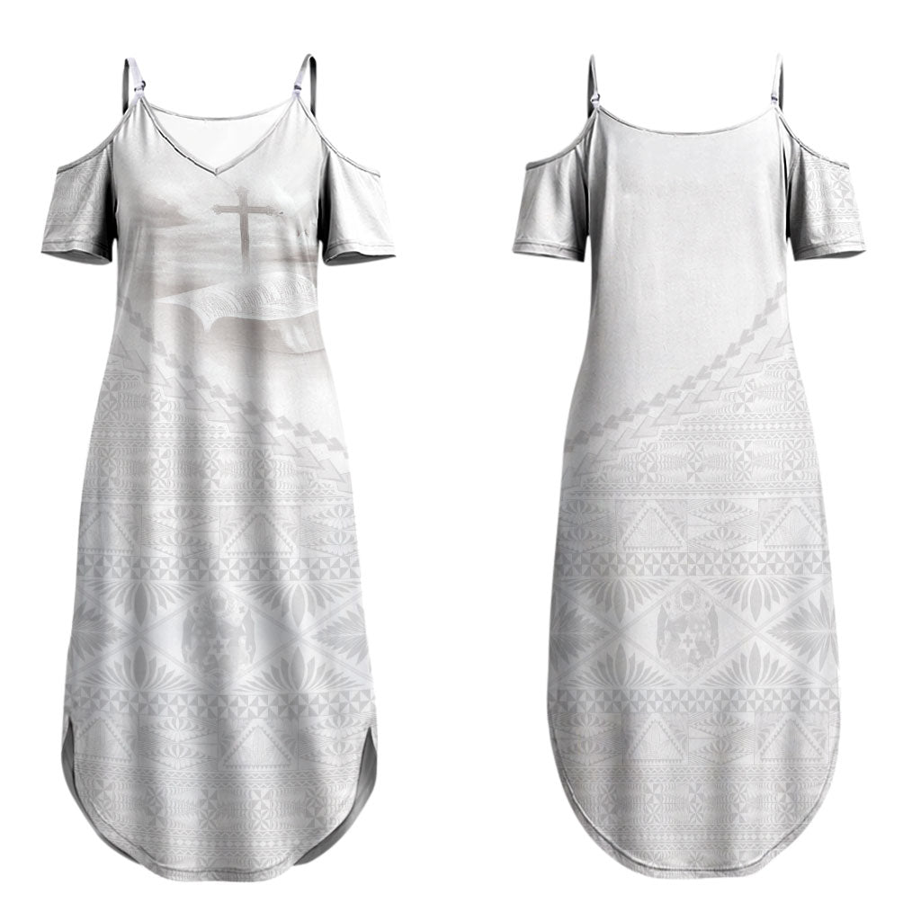 Tonga White Sunday Fakame Family Matching Summer Maxi Dress and Hawaiian Shirt Tokelaufeletoa Kupesi LT7 Mom's Dress White - Polynesian Pride