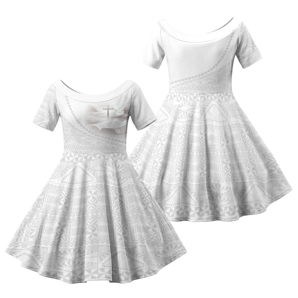 Tonga White Sunday Fakame Family Matching Summer Maxi Dress and Hawaiian Shirt Tokelaufeletoa Kupesi LT7 Daughter's Dress White - Polynesian Pride