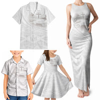 Tonga White Sunday Fakame Family Matching Tank Maxi Dress and Hawaiian Shirt Tokelaufeletoa Kupesi LT7 - Polynesian Pride