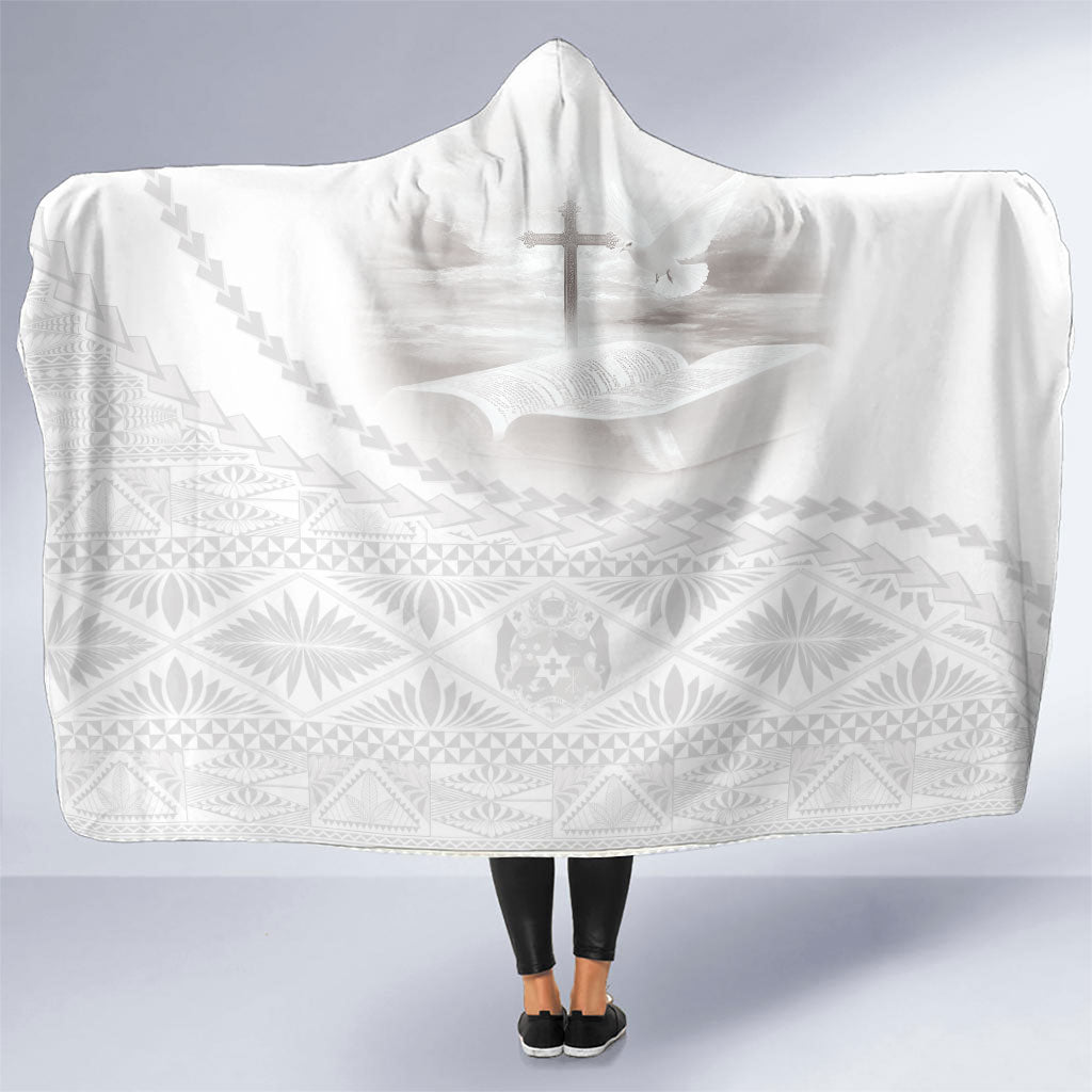 Tonga White Sunday Fakame Hooded Blanket Tokelaufeletoa Kupesi LT7 One Size White - Polynesian Pride