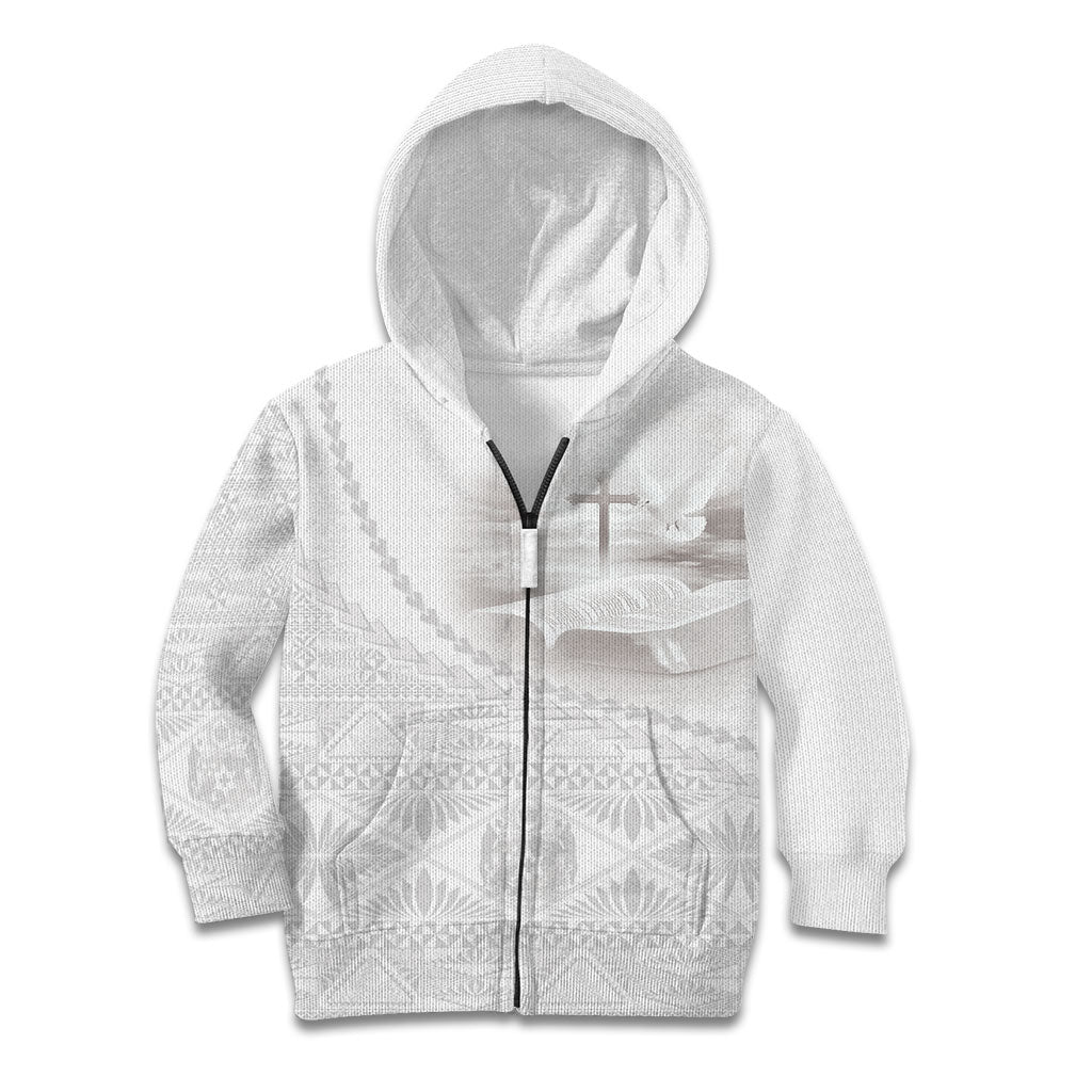 Tonga White Sunday Fakame Kid Hoodie Tokelaufeletoa Kupesi LT7 Zip Hoodie White - Polynesian Pride