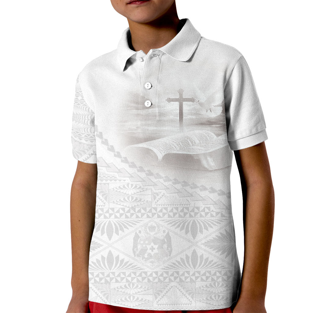 Tonga White Sunday Fakame Kid Polo Shirt Tokelaufeletoa Kupesi LT7 Kid White - Polynesian Pride