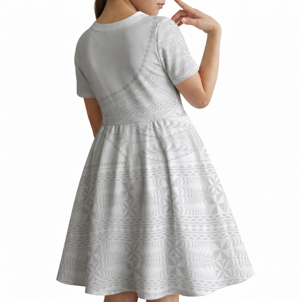 Tonga White Sunday Fakame Kid Short Sleeve Dress Tokelaufeletoa Kupesi LT7 - Polynesian Pride