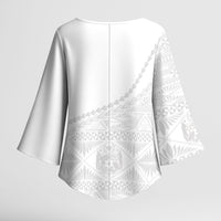 Tonga White Sunday Fakame Kimono Sleeve Blouse Tokelaufeletoa Kupesi LT7 - Polynesian Pride