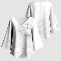 Tonga White Sunday Fakame Kimono Sleeve Blouse Tokelaufeletoa Kupesi LT7 - Polynesian Pride