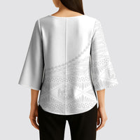 Tonga White Sunday Fakame Kimono Sleeve Blouse Tokelaufeletoa Kupesi LT7 - Polynesian Pride