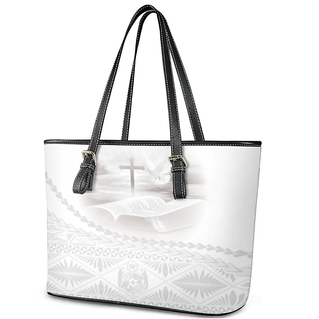 Tonga White Sunday Fakame Leather Tote Bag Tokelaufeletoa Kupesi LT7 - Polynesian Pride