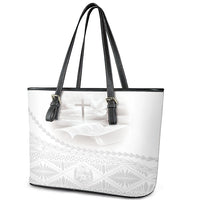 Tonga White Sunday Fakame Leather Tote Bag Tokelaufeletoa Kupesi LT7 - Polynesian Pride