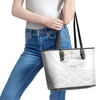 Tonga White Sunday Fakame Leather Tote Bag Tokelaufeletoa Kupesi LT7 - Polynesian Pride