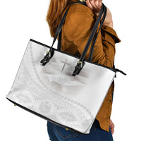 Tonga White Sunday Fakame Leather Tote Bag Tokelaufeletoa Kupesi LT7 - Polynesian Pride