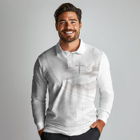 Tonga White Sunday Fakame Long Sleeve Polo Shirt Tokelaufeletoa Kupesi LT7 - Polynesian Pride
