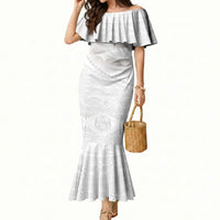 Tonga White Sunday Fakame Mermaid Dress Tokelaufeletoa Kupesi LT7 Women White - Polynesian Pride
