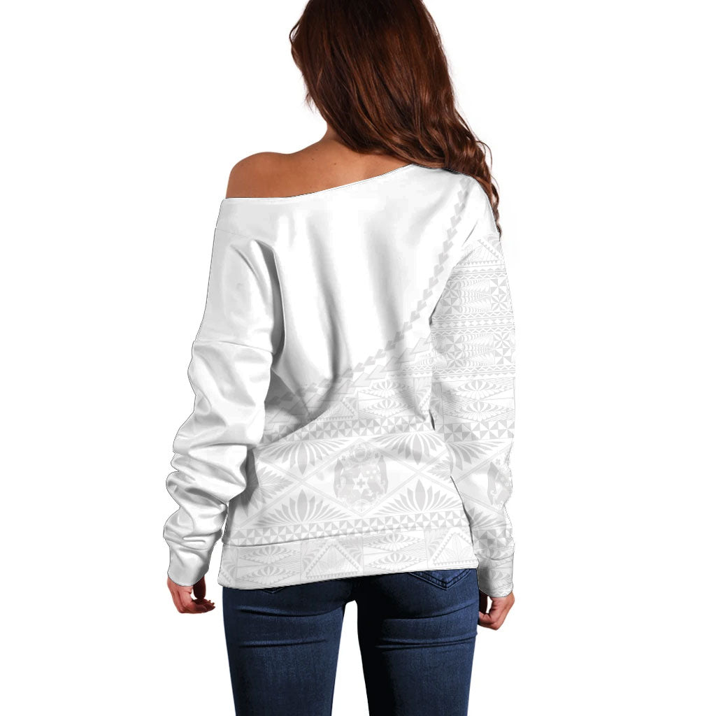 Tonga White Sunday Fakame Off Shoulder Sweater Tokelaufeletoa Kupesi LT7 - Polynesian Pride