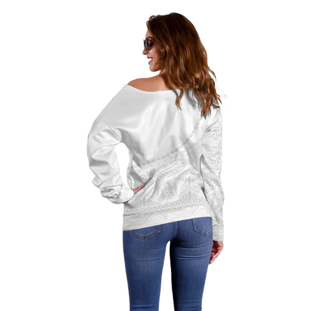 Tonga White Sunday Fakame Off Shoulder Sweater Tokelaufeletoa Kupesi LT7 - Polynesian Pride