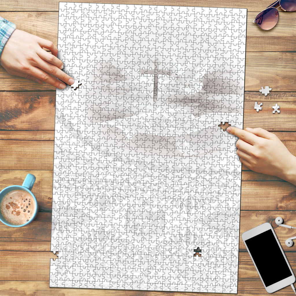 Tonga White Sunday Fakame Puzzle Tokelaufeletoa Kupesi LT7 White - Polynesian Pride