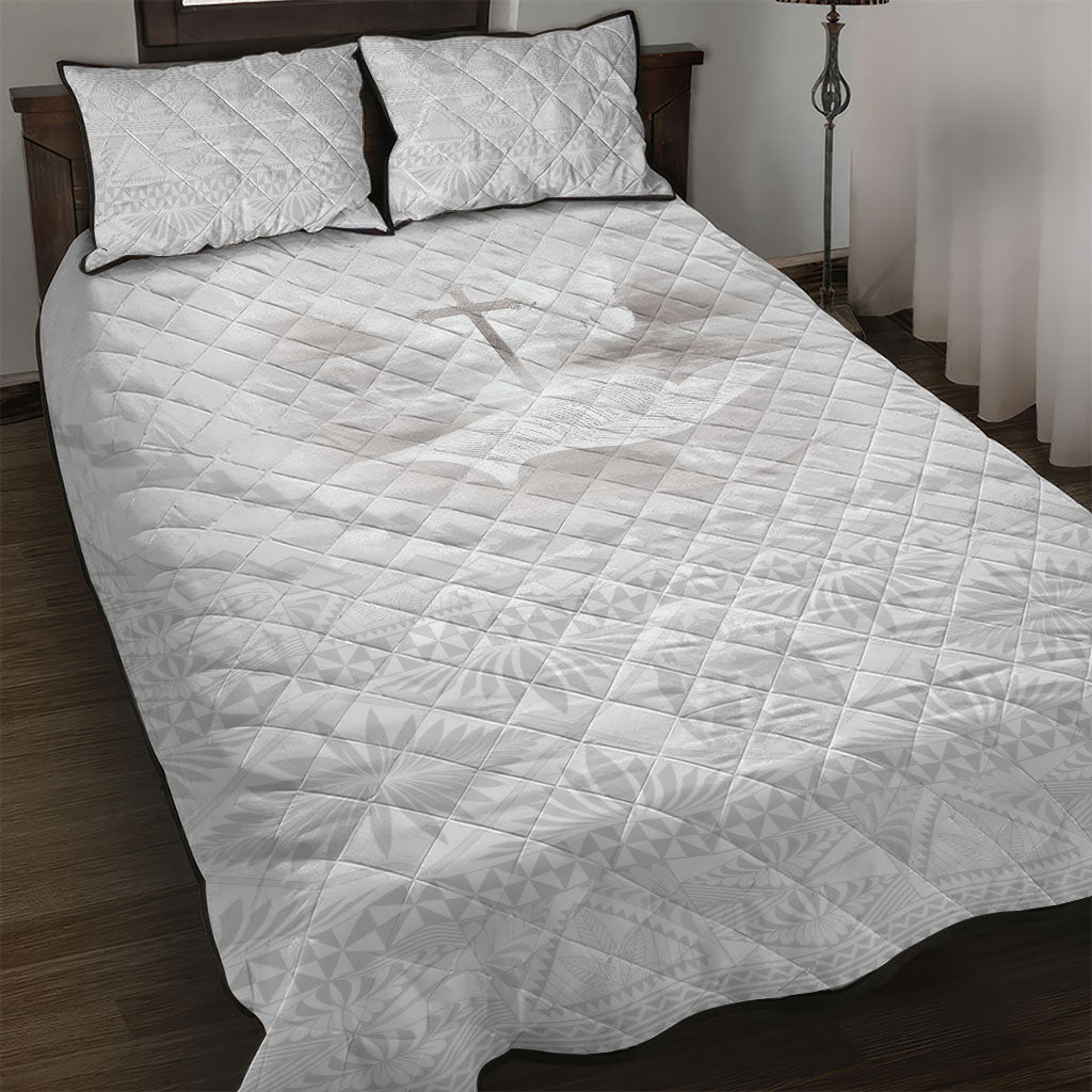 Tonga White Sunday Fakame Quilt Bed Set Tokelaufeletoa Kupesi