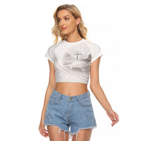 Tonga White Sunday Fakame Raglan Cropped T Shirt Tokelaufeletoa Kupesi LT7 Female White - Polynesian Pride