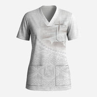 Tonga White Sunday Fakame Scrub Top Tokelaufeletoa Kupesi LT7 Adult White - Polynesian Pride