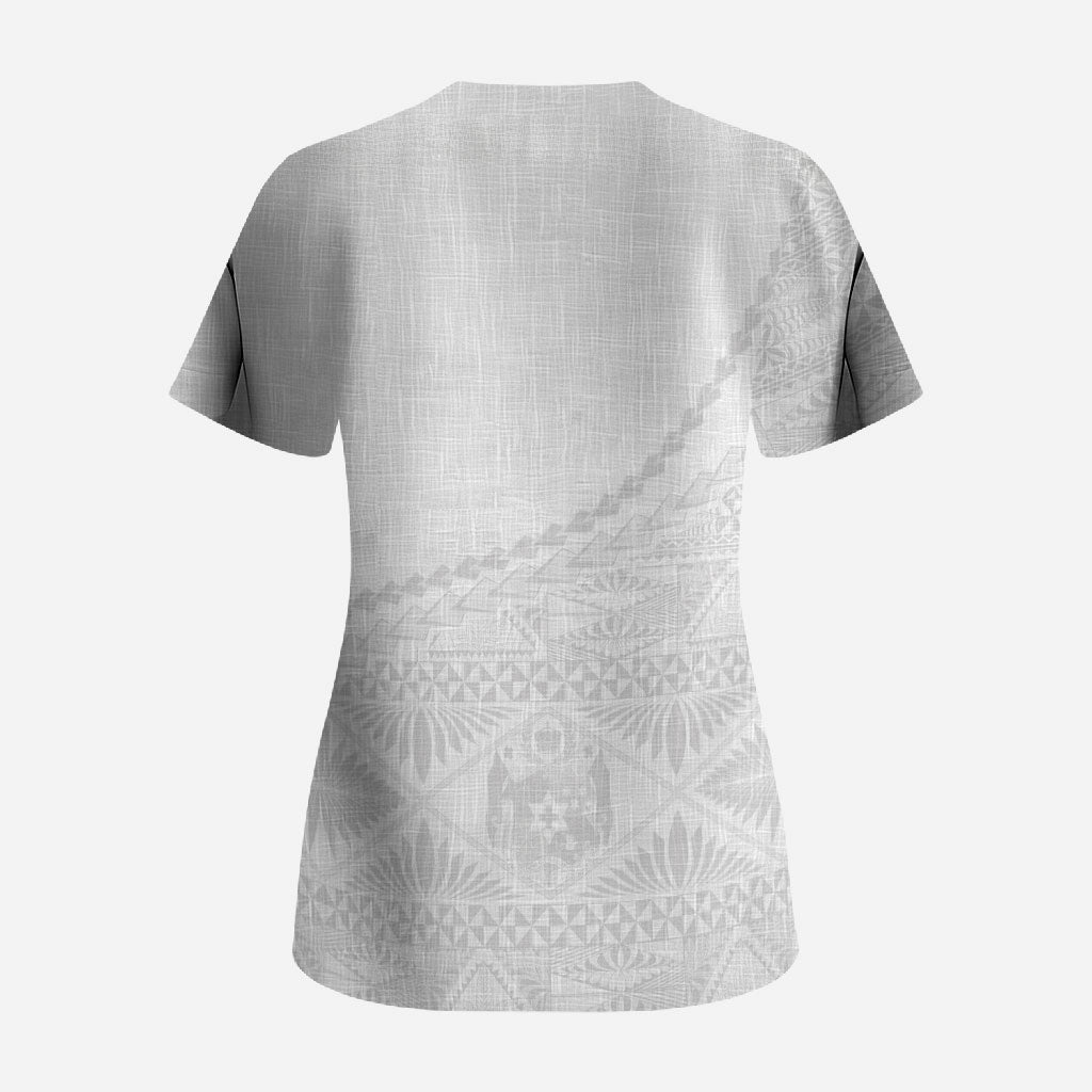 Tonga White Sunday Fakame Scrub Top Tokelaufeletoa Kupesi LT7 - Polynesian Pride