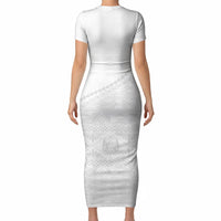 Tonga White Sunday Fakame Short Sleeve Bodycon Dress Tokelaufeletoa Kupesi LT7 - Polynesian Pride