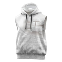 Tonga White Sunday Fakame Sleeveless Hoodie Tokelaufeletoa Kupesi LT7 White - Polynesian Pride