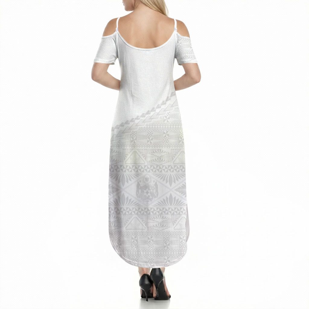 Tonga White Sunday Fakame Summer Maxi Dress Tokelaufeletoa Kupesi LT7 - Polynesian Pride