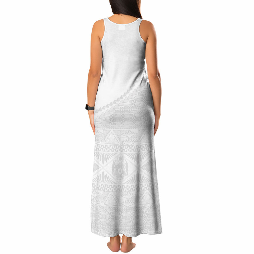 Tonga White Sunday Fakame Tank Maxi Dress Tokelaufeletoa Kupesi LT7 - Polynesian Pride
