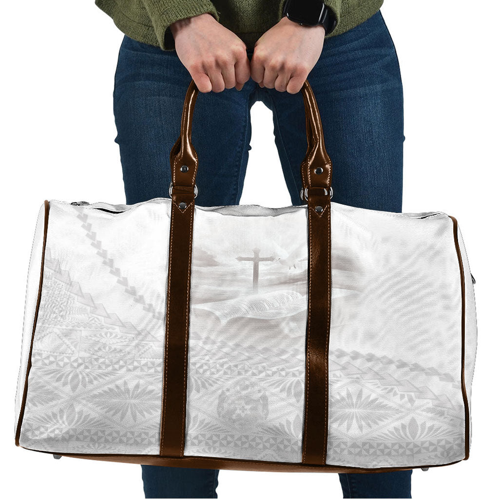 Tonga White Sunday Fakame Travel Bag Tokelaufeletoa Kupesi LT7 White - Polynesian Pride
