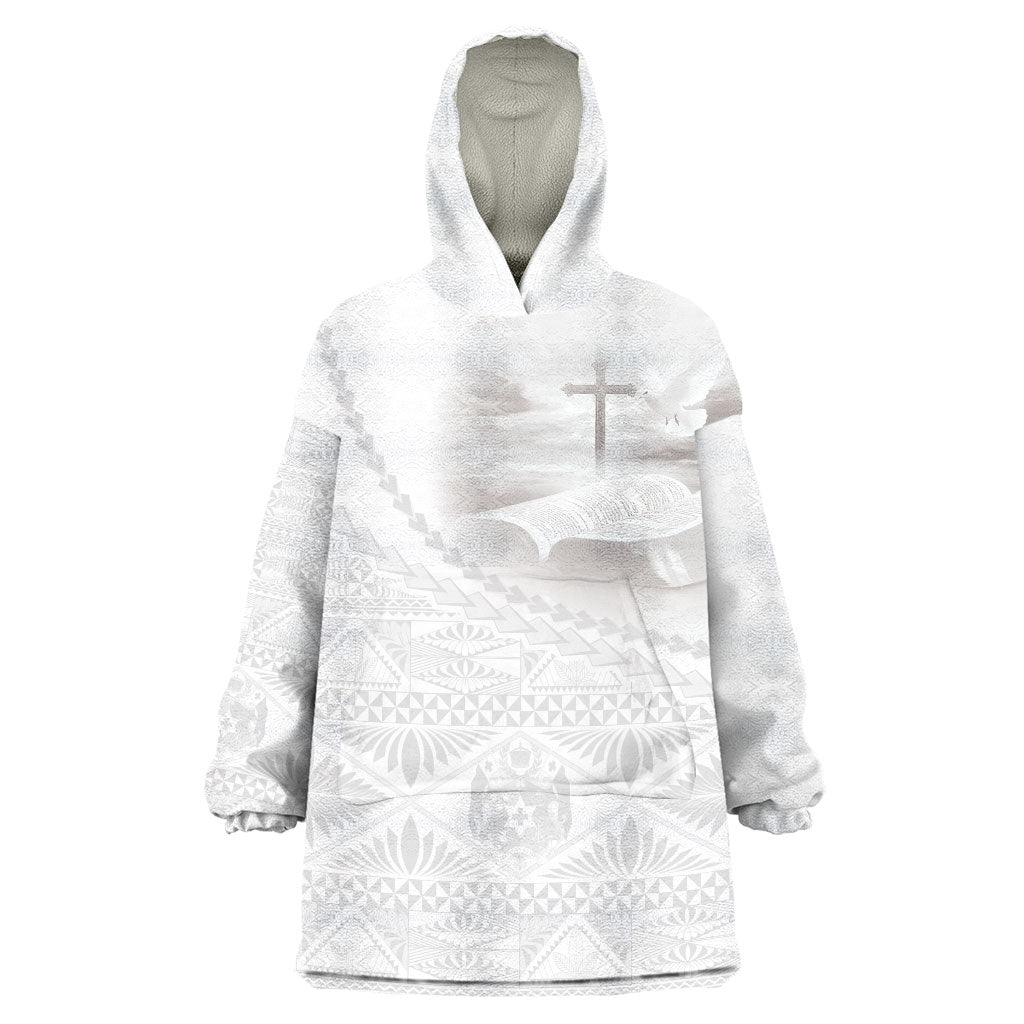 Tonga White Sunday Fakame Wearable Blanket Hoodie Tokelaufeletoa Kupesi LT7 One Size White - Polynesian Pride