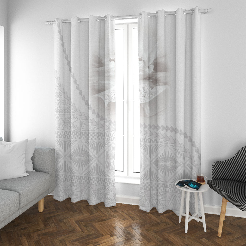Tonga White Sunday Fakame Window Curtain Tokelaufeletoa Kupesi LT7 With Grommets White - Polynesian Pride