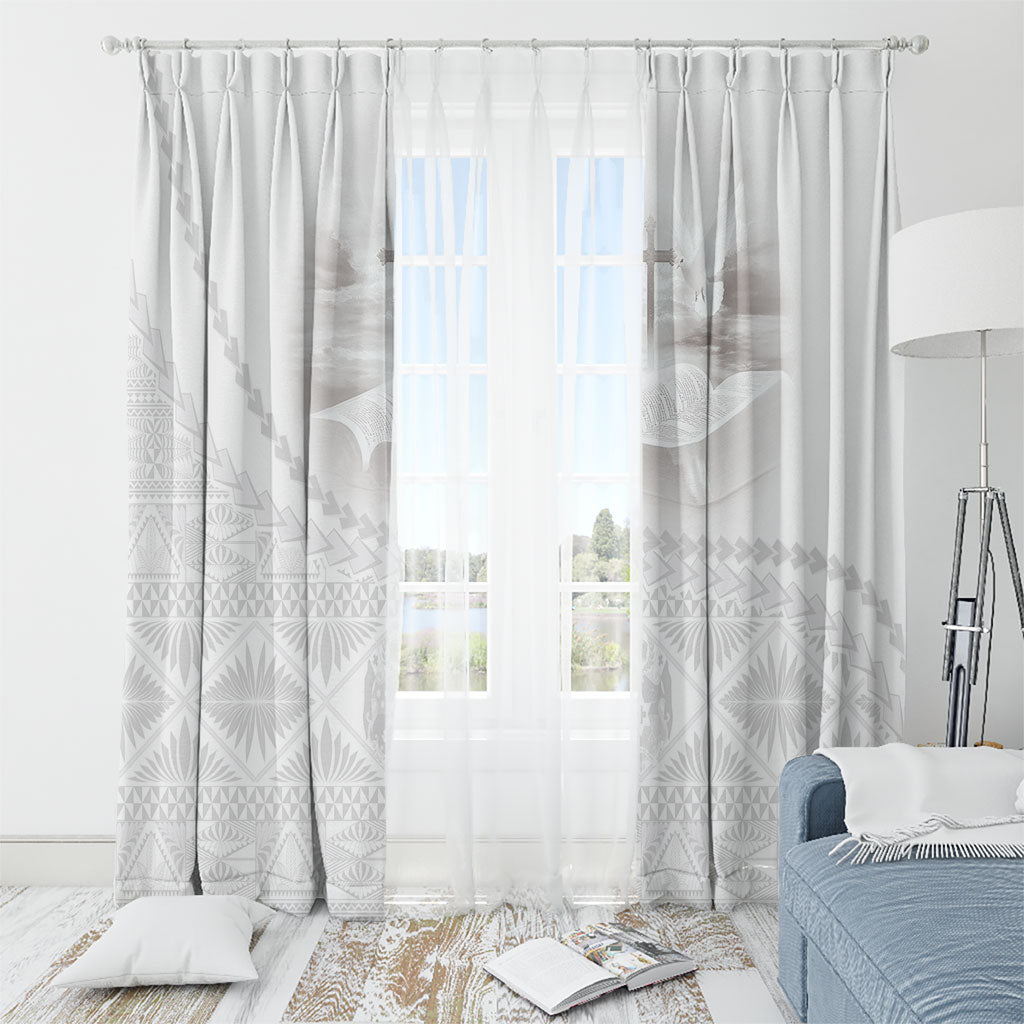 Tonga White Sunday Fakame Window Curtain Tokelaufeletoa Kupesi LT7 - Polynesian Pride