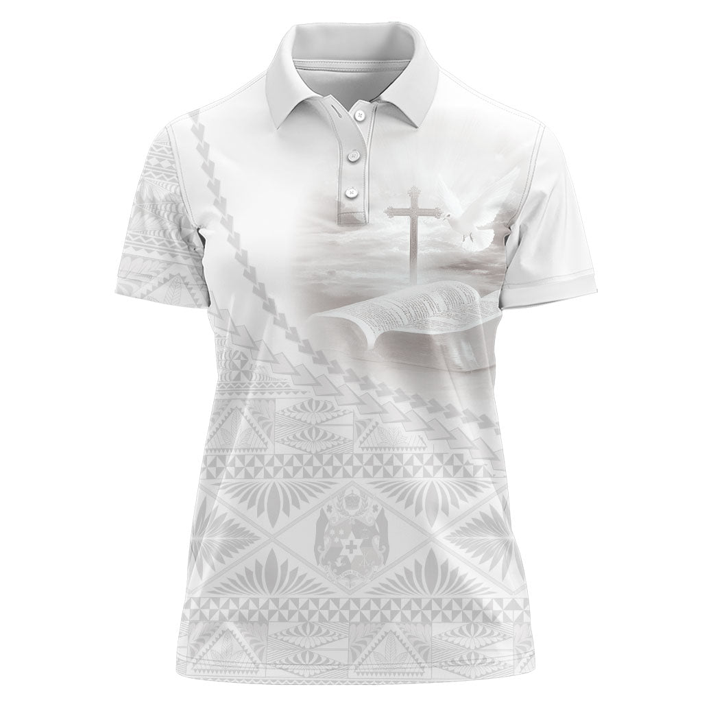 Tonga White Sunday Fakame Women Polo Shirt Tokelaufeletoa Kupesi LT7 Female White - Polynesian Pride