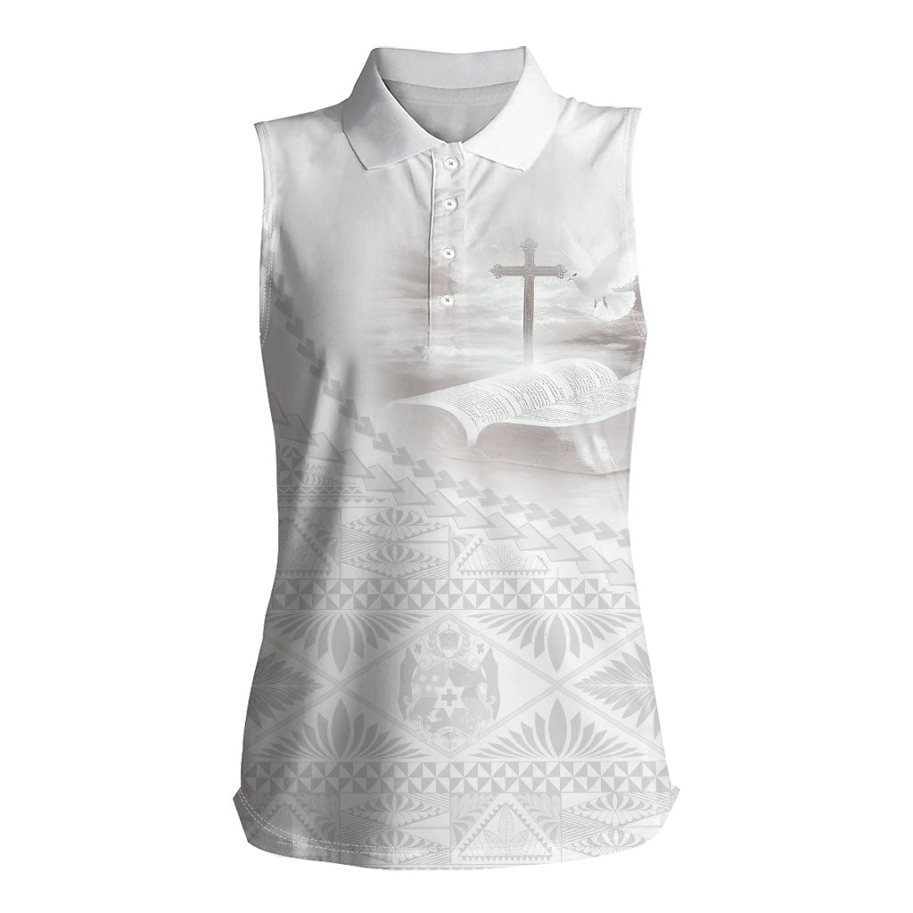 Tonga White Sunday Fakame Women Sleeveless Polo Shirt Tokelaufeletoa Kupesi LT7 Female White - Polynesian Pride