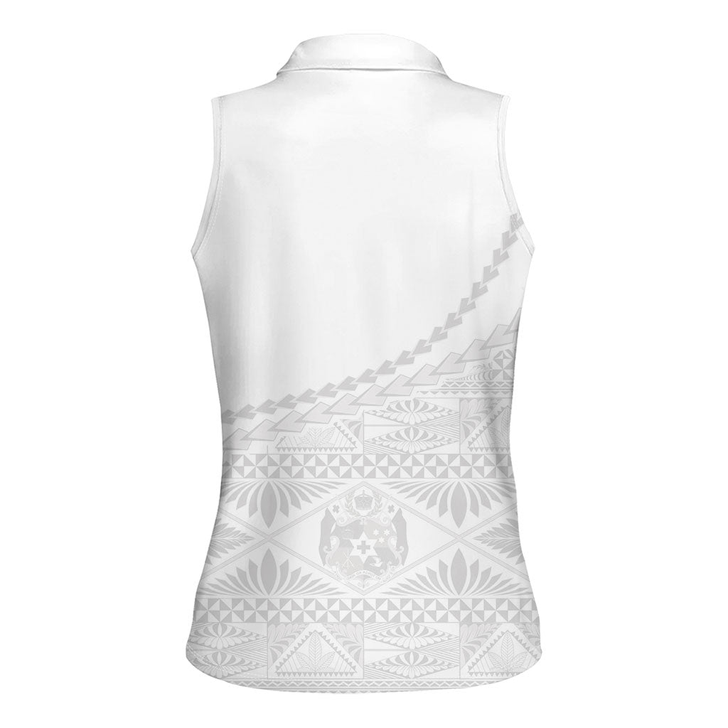 Tonga White Sunday Fakame Women Sleeveless Polo Shirt Tokelaufeletoa Kupesi LT7 - Polynesian Pride