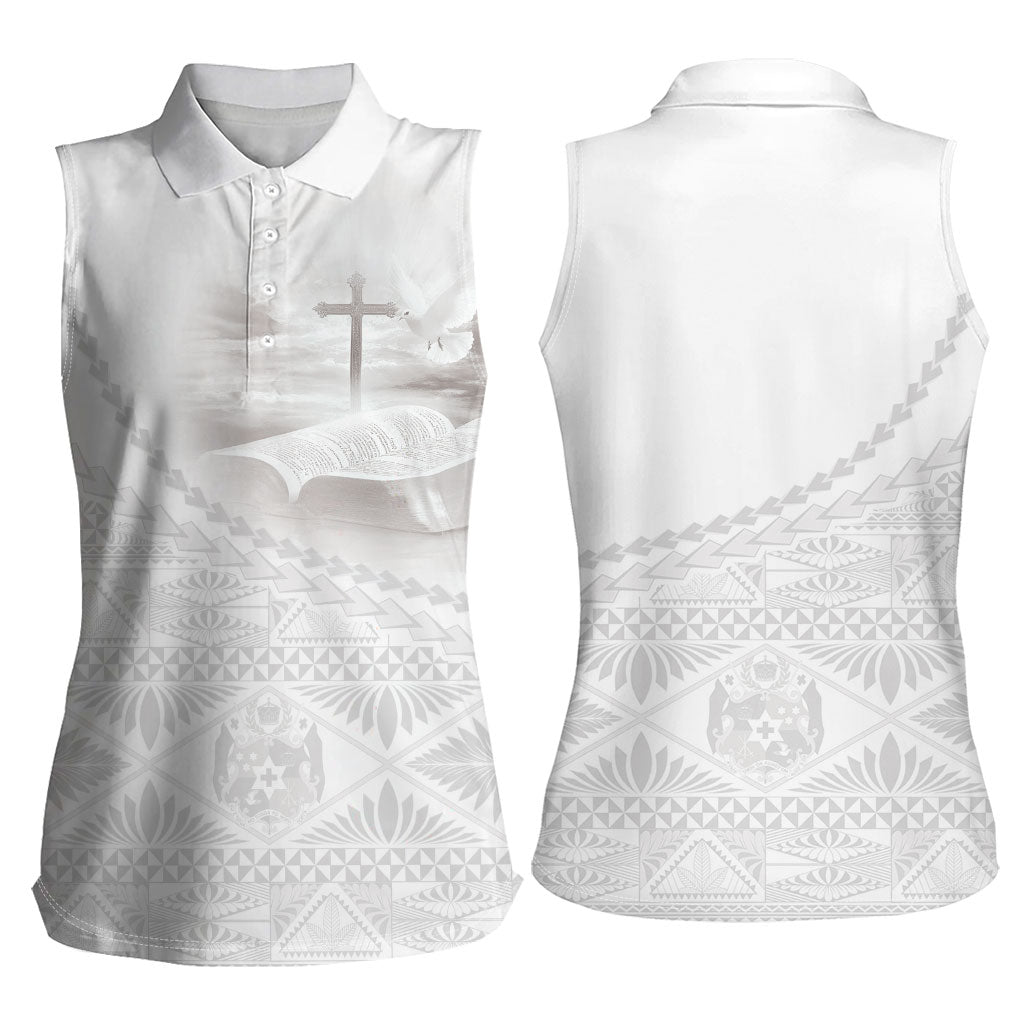 Tonga White Sunday Fakame Women Sleeveless Polo Shirt Tokelaufeletoa Kupesi LT7 - Polynesian Pride