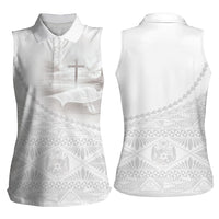 Tonga White Sunday Fakame Women Sleeveless Polo Shirt Tokelaufeletoa Kupesi LT7 - Polynesian Pride