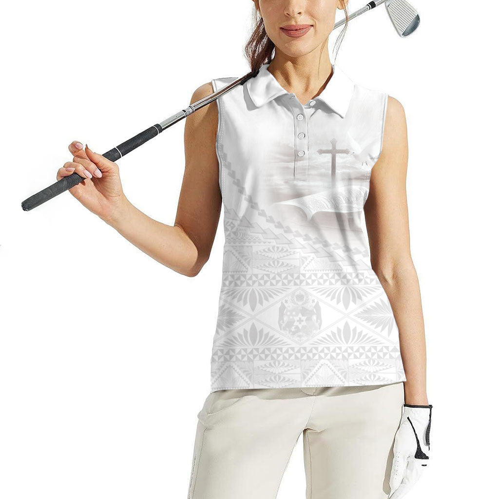 Tonga White Sunday Fakame Women Sleeveless Polo Shirt Tokelaufeletoa Kupesi LT7 - Polynesian Pride