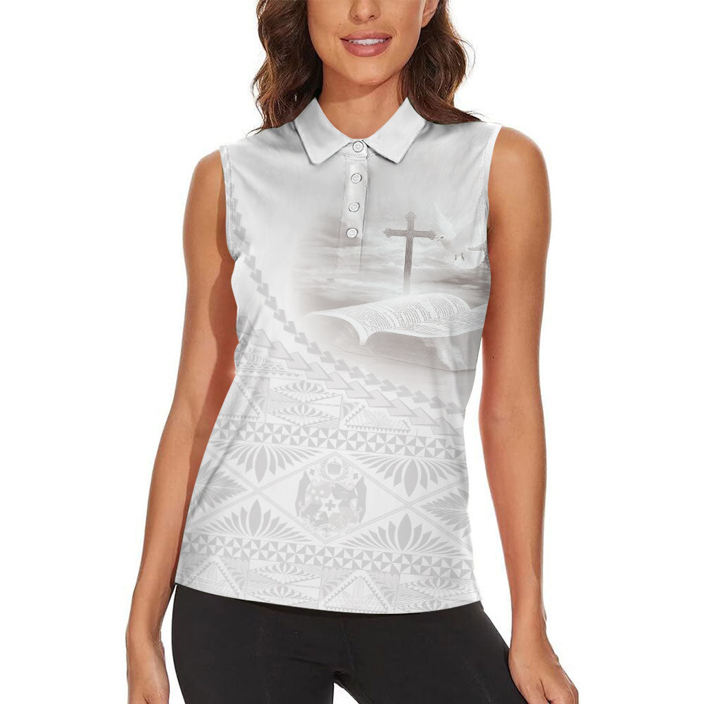 Tonga White Sunday Fakame Women Sleeveless Polo Shirt Tokelaufeletoa Kupesi LT7 - Polynesian Pride