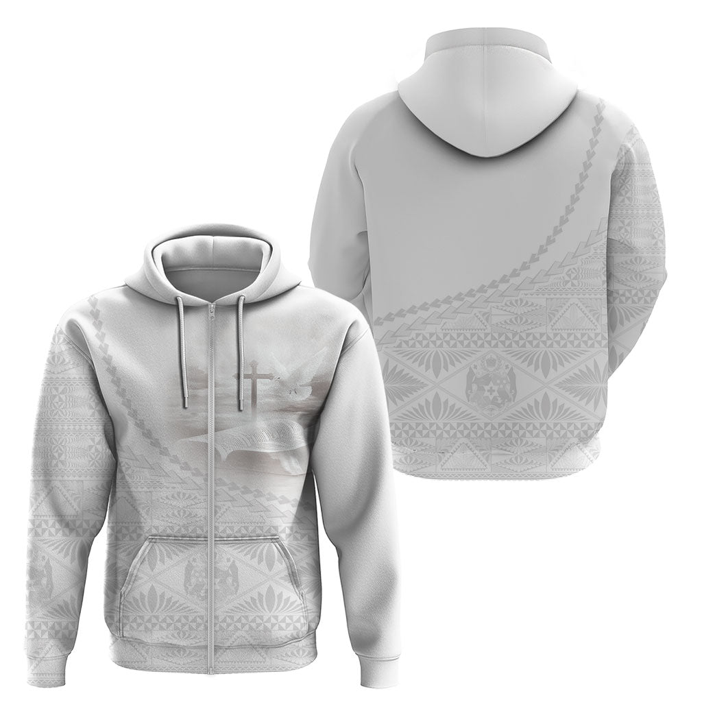 Tonga White Sunday Fakame Zip Hoodie Tokelaufeletoa Kupesi LT7 - Polynesian Pride