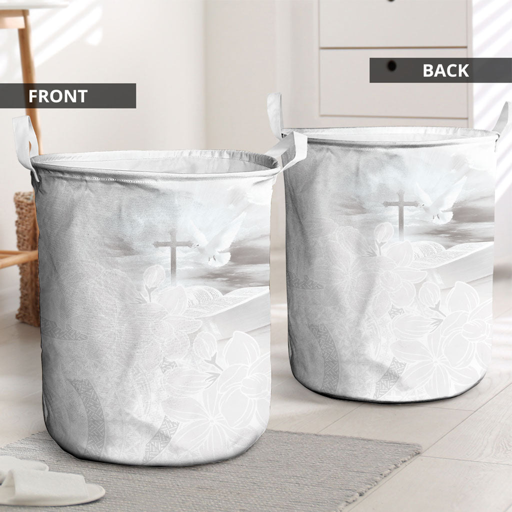 Niue White Sunday Tapu Fanau Laundry Basket Fiti Pua Mix Hiapo Tapa LT7 - Polynesian Pride