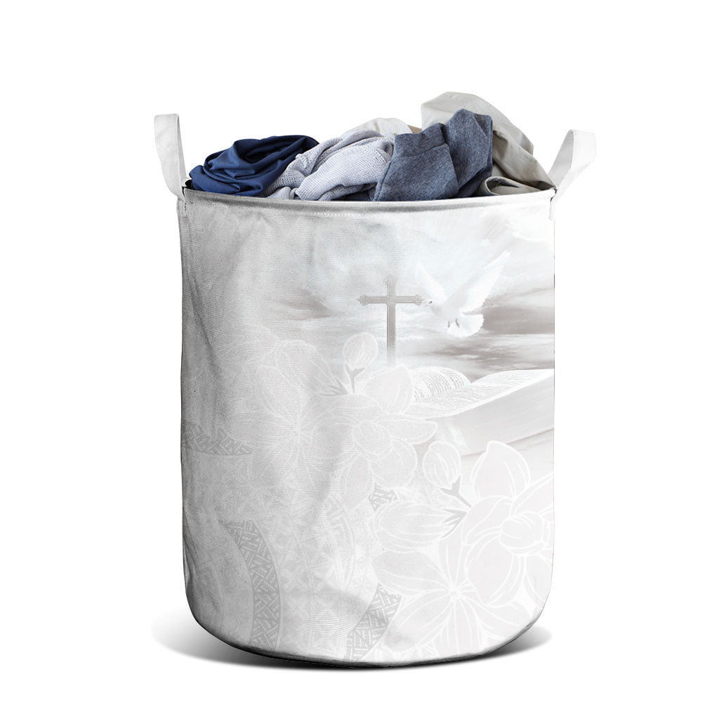 Niue White Sunday Tapu Fanau Laundry Basket Fiti Pua Mix Hiapo Tapa LT7 - Polynesian Pride