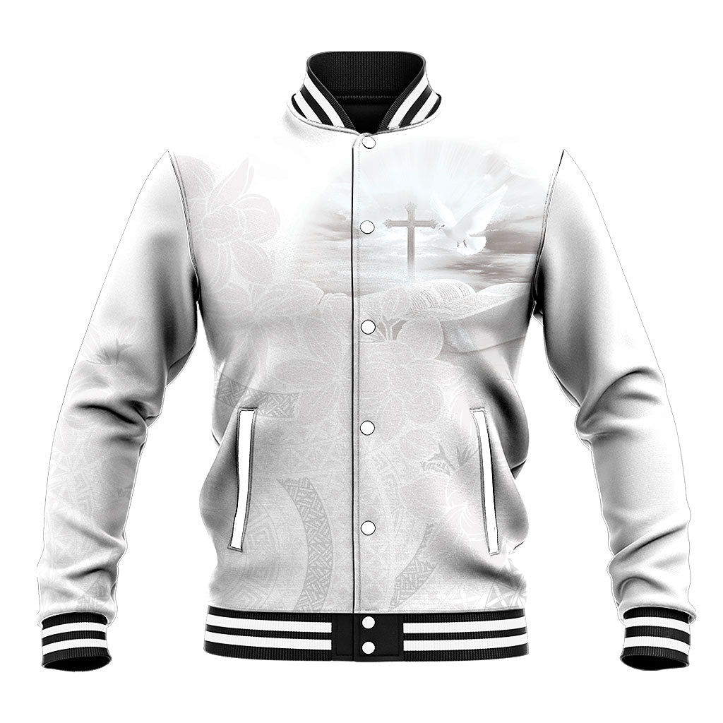 Niue White Sunday Tapu Fanau Baseball Jacket Fiti Pua Mix Hiapo Tapa LT7 Unisex White - Polynesian Pride