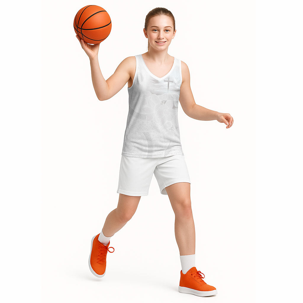 Niue White Sunday Tapu Fanau Basketball Jersey Fiti Pua Mix Hiapo Tapa